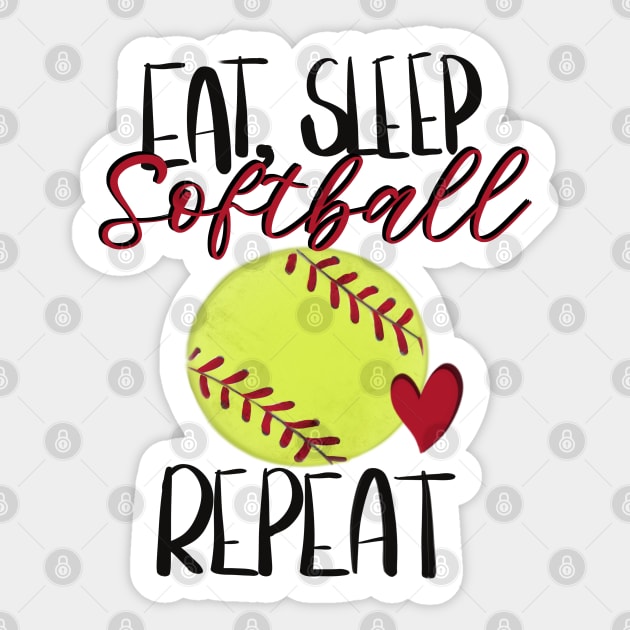 Eat, Sleep, Softball Repeat Design Sticker by Sheila’s Studio